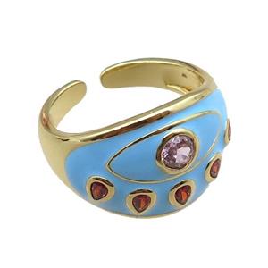 copper rings with blue enameled, adjustable, gold plated, approx 14mm, 18mm dia