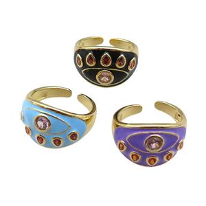 mix copper rings with enameled, adjustable, gold plated, approx 14mm, 18mm dia