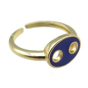 copper rings with blue enameled, adjustable, gold plated, approx 9-13mm, 18mm dia