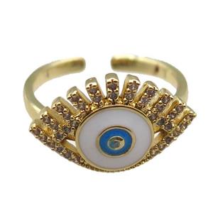 copper rings with white enameled evil eye, adjustable, gold plated, approx 12-20mm, 18mm dia