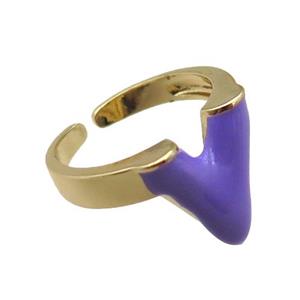 copper rings with purple enameled, adjustable, gold plated, approx 15mm, 18mm dia
