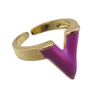 copper rings with hotpink enameled, adjustable, gold plated, approx 15mm, 18mm dia