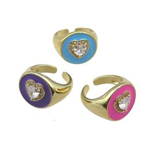 mix copper rings with enameled, heart, adjustable, gold plated, approx 17mm, 18mm dia