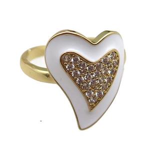 copper rings with white enameled heart, adjustable, gold plated, approx 15-19mm, 18mm dia