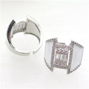 copper rings with white enameled, adjustable, platinum plated, approx 19mm, 18mm dia