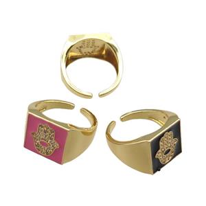 mix copper rings paved zircon with enameled, hamsahand, adjustable, gold plated, approx 13mm, 18mm dia