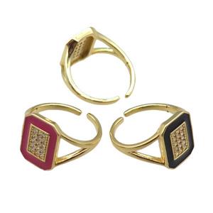 mix copper rings paved zircon with enameled, adjustable, gold plated, approx 10-14mm, 18mm dia