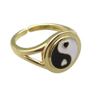copper taichi Rings with enameled, yinyang, adjustable, gold plated, approx 13mm, 18mm dia