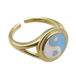 copper rings with enameled, yinyang, adjustable, gold plated, approx 13mm, 18mm dia