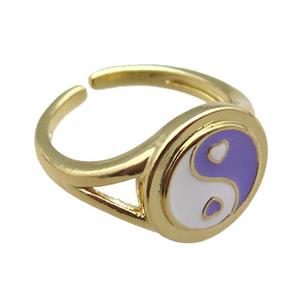 copper rings with enameled, yinyang, adjustable, gold plated, approx 13mm, 18mm dia