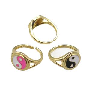 mix copper rings with enameled, yinyang, adjustable, gold plated, approx 13mm, 18mm dia