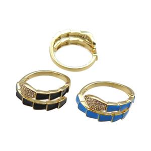 mix copper snake rings paved zircon with enameled, adjustable, gold plated, approx 9mm, 18mm dia