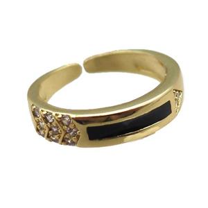 copper rings paved zircon with black enameled, adjustable, gold plated, approx 5mm, 18mm dia