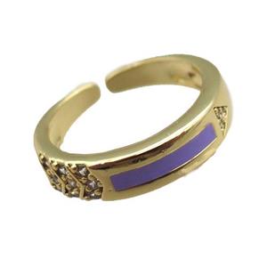 copper rings paved zircon with purple enameled, adjustable, gold plated, approx 5mm, 18mm dia