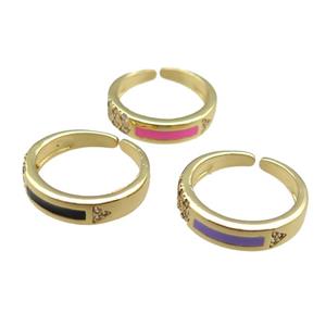 mix copper rings paved zircon with enameled, adjustable, gold plated, approx 5mm, 18mm dia