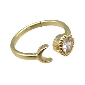 copper rings paved zircon, adjustable, gold plated, approx 7-9mm, 18mm dia