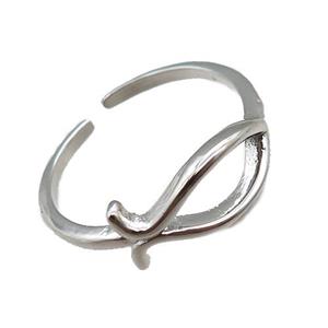 adjustable copper ring, fish, platinum plated, approx 18mm dia