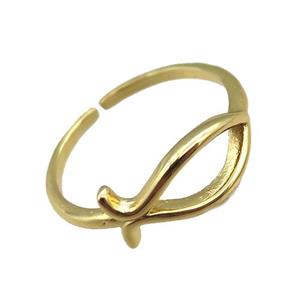 adjustable copper ring, fish, gold plated, approx 18mm dia