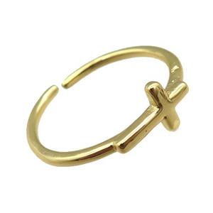 adjustable copper ring with cross, gold plated, approx 18mm dia