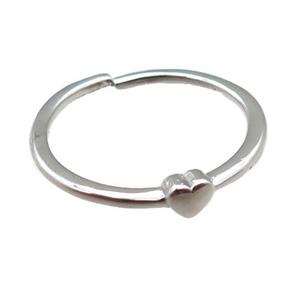 adjustable copper ring with heart, platinum plated, approx 18mm dia