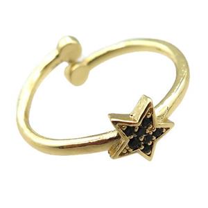 adjustable copper ring with star pave zircon, gold plated, approx 8mm, 18mm dia