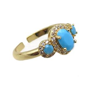 adjustable copper ring pave zircon, gold plated, approx 9-15mm, 18mm dia