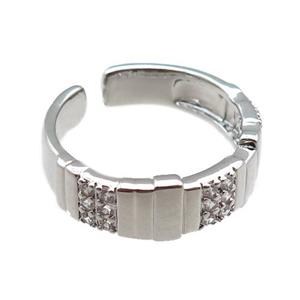 adjustable copper ring pave zircon, platinum plated, approx 7mm, 18mm dia