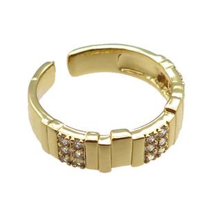 adjustable copper ring pave zircon, gold plated, approx 7mm, 18mm dia