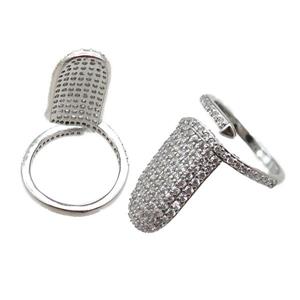 adjustable copper ring pave zircon, platinum plated, approx 10-22mm, 18mm dia