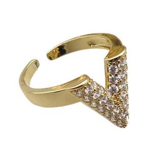 adjustable copper ring pave zircon, gold plated, approx 14mm, 18mm dia
