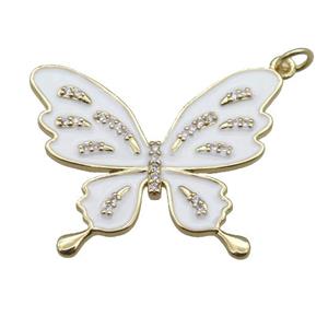 copper butterfly pendant with white enameled, gold plated, approx 25-32mm