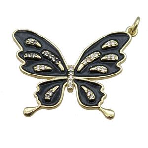 copper butterfly pendant with black enameled, gold plated, approx 25-32mm