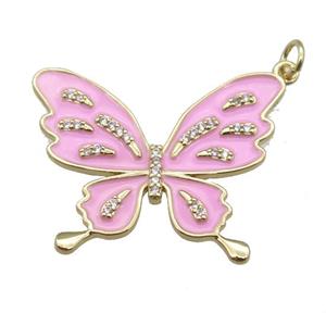 copper butterfly pendant with pink enameled, gold plated, approx 25-32mm
