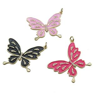 copper butterfly pendant with enameled, mixed, gold plated, approx 25-32mm