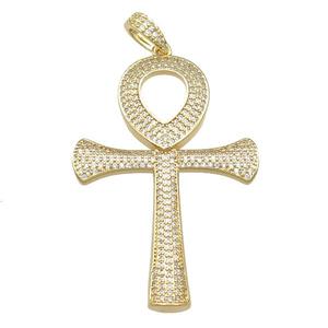 Copper Ankh Cross Pendant Pave Zircon Gold Plated, approx 33-48mm