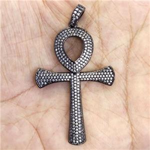 Copper Ankh Cross Pendant Pave Zircon Black Plated, approx 33-48mm