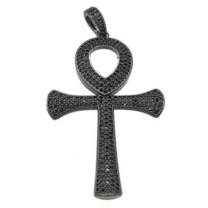 Copper Ankh Cross Pendant Pave Zircon Black Plated, approx 33-48mm