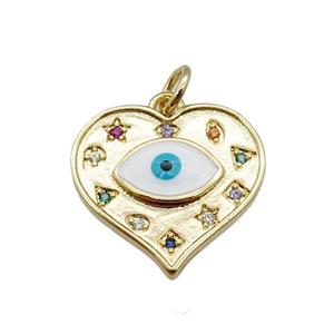 copper heart pendant paved zircon with evil eye, gold plated, approx 15-16mm