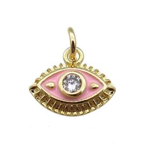 copper eye pendant, pink enameled, gold plated, approx 7-11mm