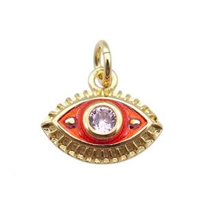 copper eye pendant, red enameled, gold plated, approx 7-11mm