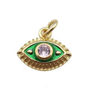 copper eye pendant, green enameled, gold plated, approx 7-11mm