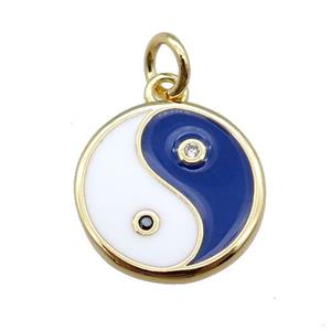 copper taichi pendant, yinyang, enameled, gold plated, approx 13mm dia