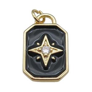 copper rectangle pendant, northstar, black enameled, gold plated, approx 12-20mm