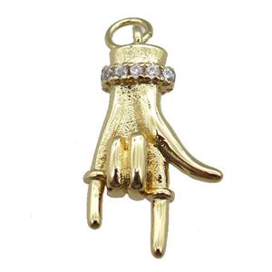 copper hand charmpendant pave zircon, gold plated, approx 14-22mm
