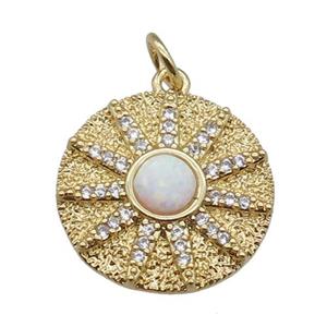 copper circle pendant pave zircon, sun, gold plated, approx 18mm