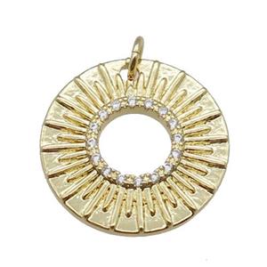 copper circle pendant pave zircon, gold plated, approx 20mm