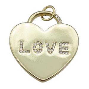 copper heart pendant pave zircon, LOVE, gold plated, approx 25mm