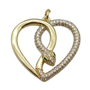 copper snake charm pendant pave zircon, gold plated, approx 25mm