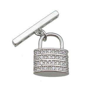 copper lock pendant pave zircon, platinum plated, approx 12-15mm, 20mm
