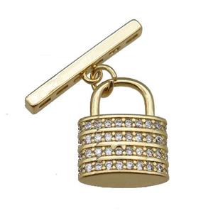 copper lock pendant pave zircon, gold plated, approx 12-15mm, 20mm